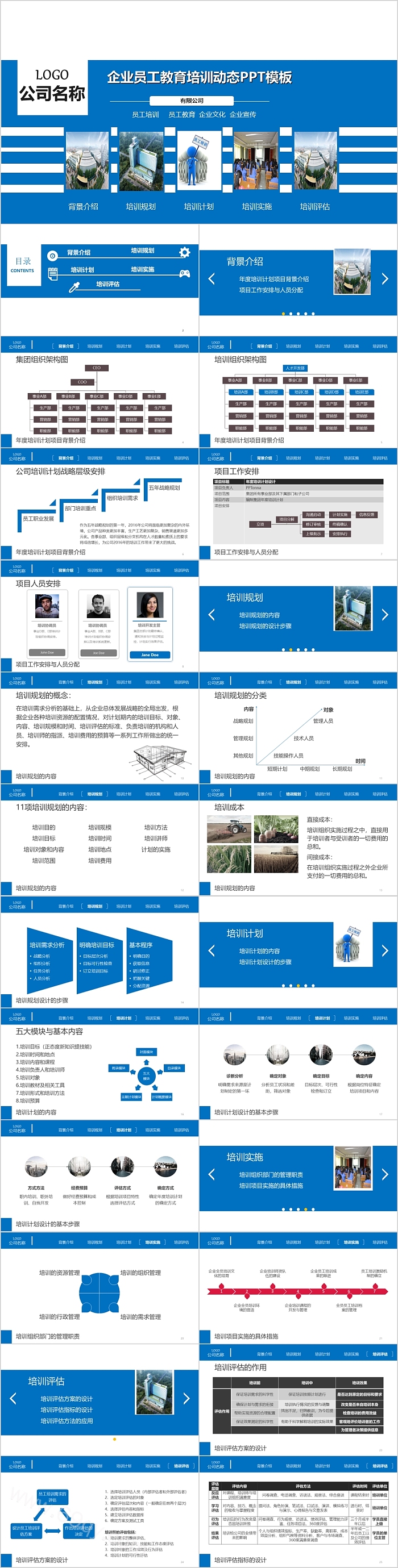 蓝色企业员工教育培训动态PPT模板