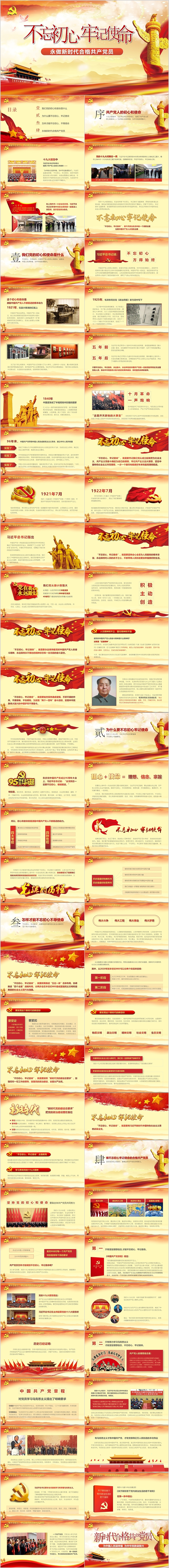 微党课不忘初心牢记使命合格党员PPT木模板