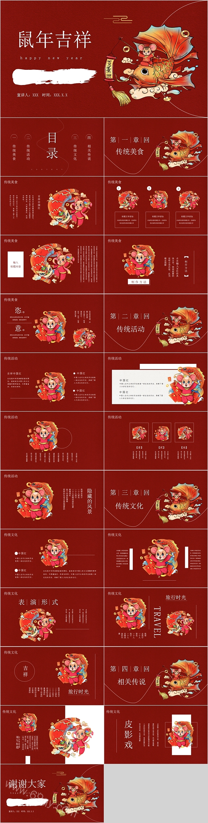 红色大气鼠年主题鼠年吉祥工作总结汇报PPT模板