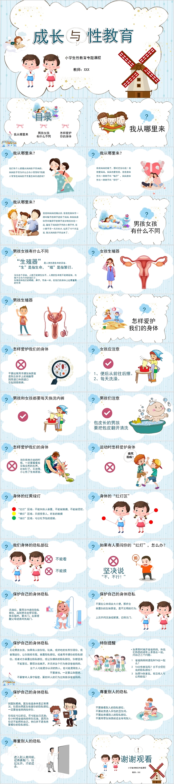 小学生性教育专题课程成长与性教育PPT模板
