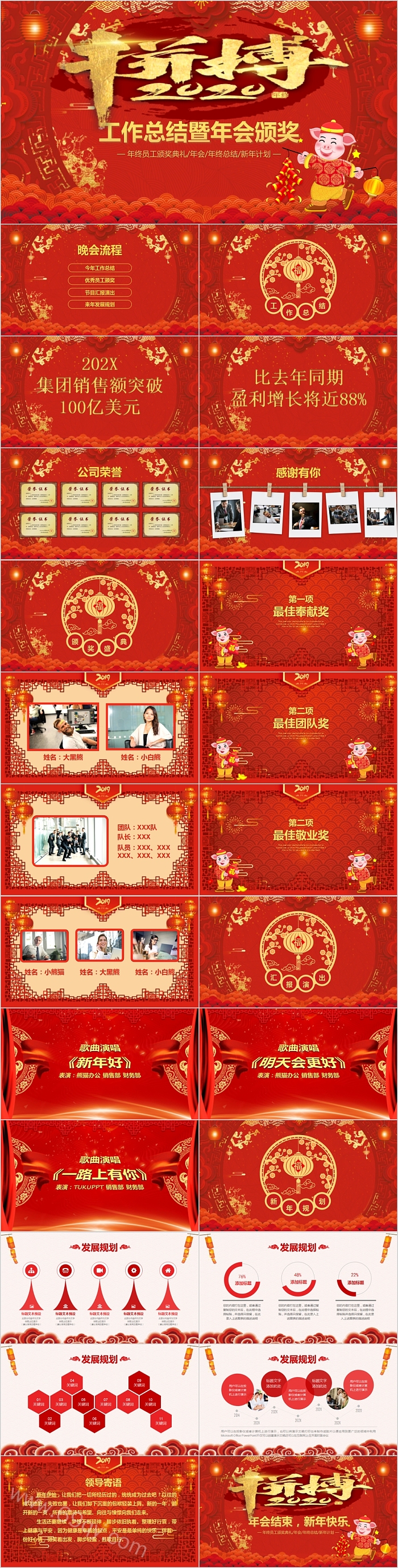 红色喜庆工作总结暨年会颁奖员工颁奖典礼PPT模板