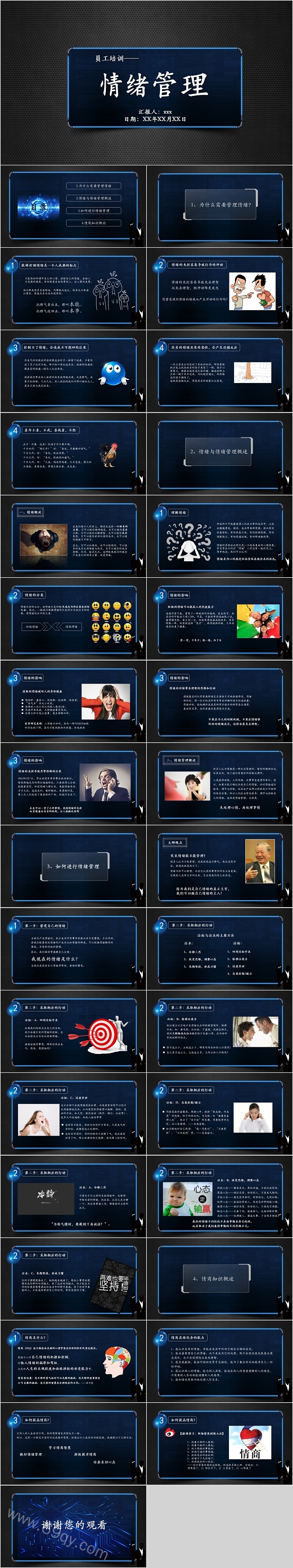 创意黑色员工培训情绪管理PPT模板