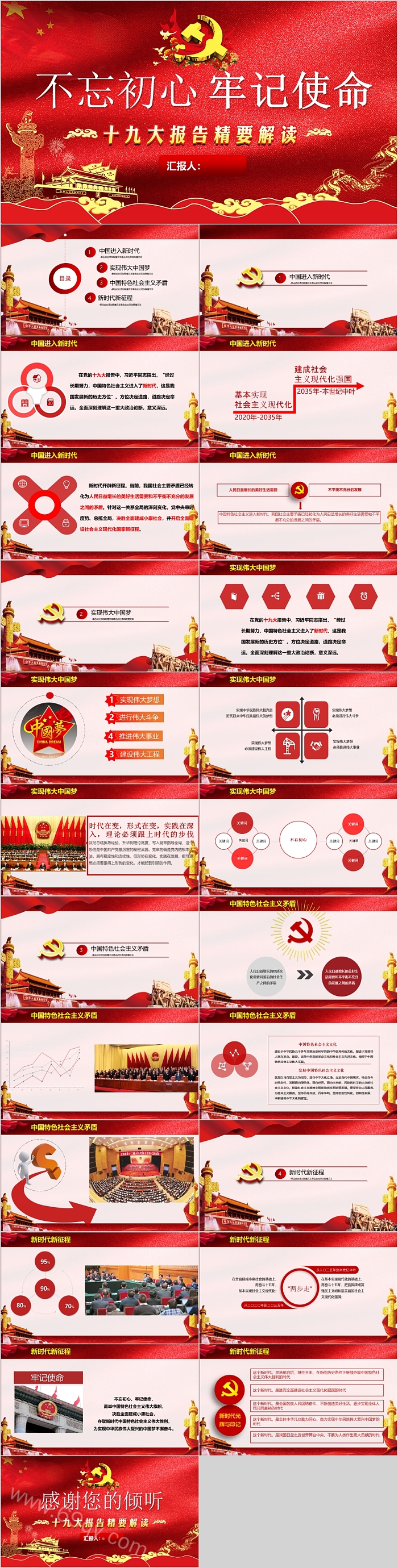 不忘初心牢记使命十九大报告重要解读PPT模板