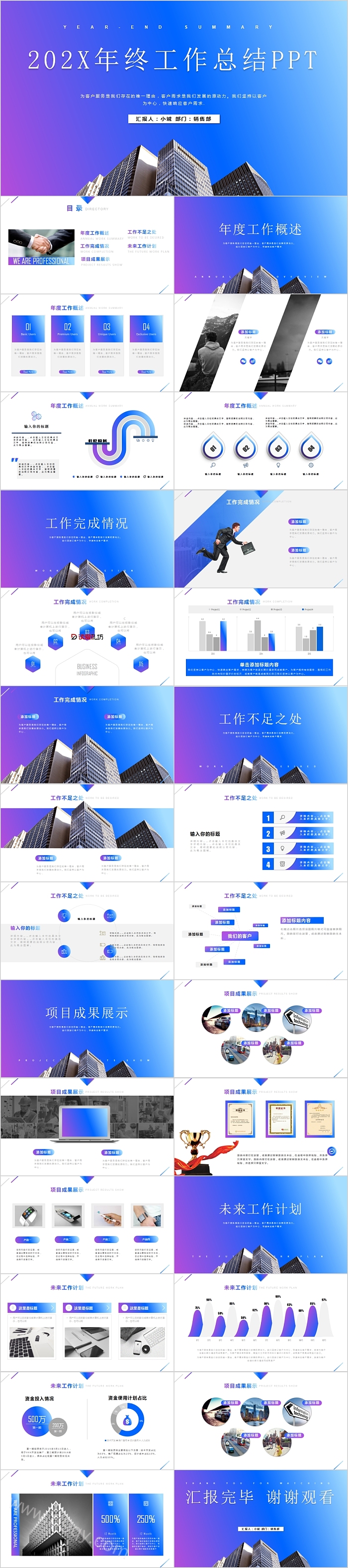 西方商务蓝年终工作总结PPT模板