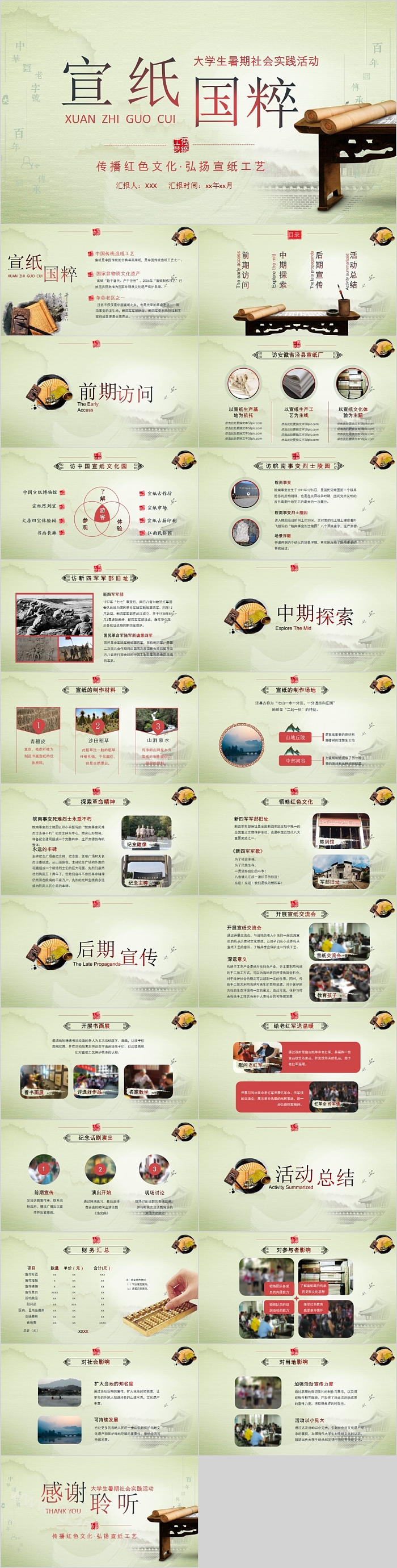 大学生暑期社会实践活动宣纸国粹宣纸工艺PPT模板