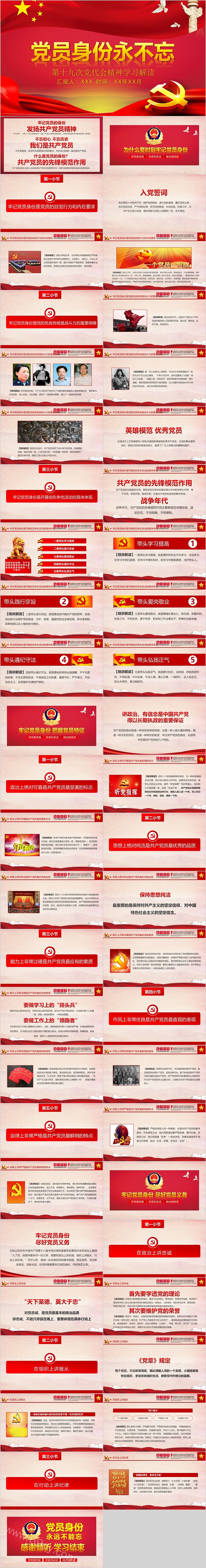 党建党政党员身份永不忘第十九次党代会精神学习解读PPT模板