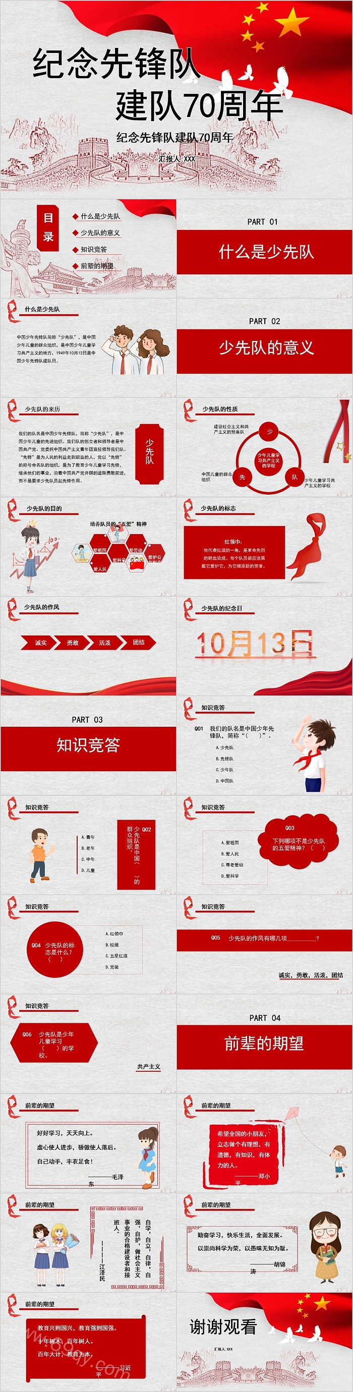 红领巾心向党纪念少先队中国少年先锋队建队70周年PPT模板