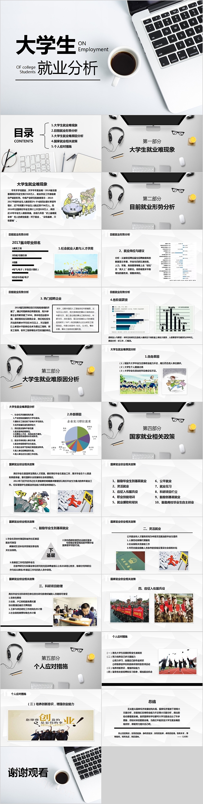 简约清新大学生就业分析PPT模板