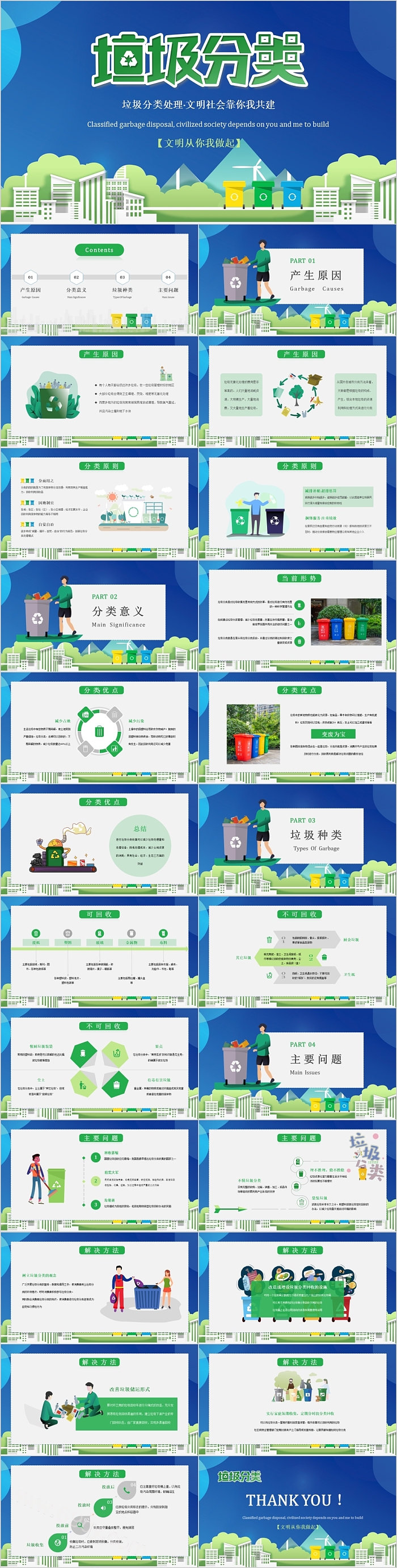 简约绿色环保创意垃圾分类文明城市PPT模板