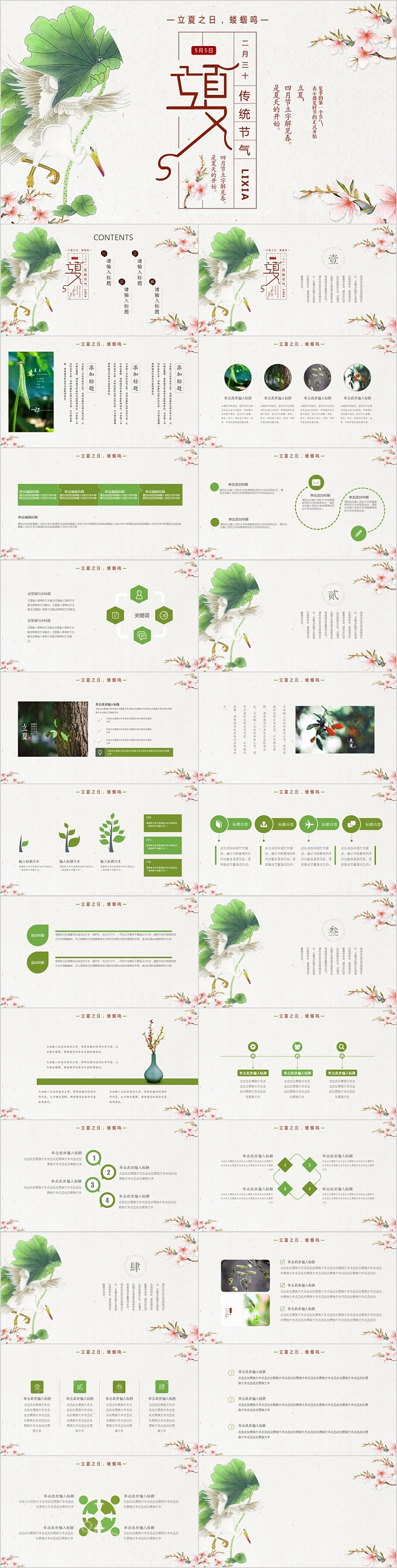简约清新淡雅荷花主题二十四节气立夏PPT模板