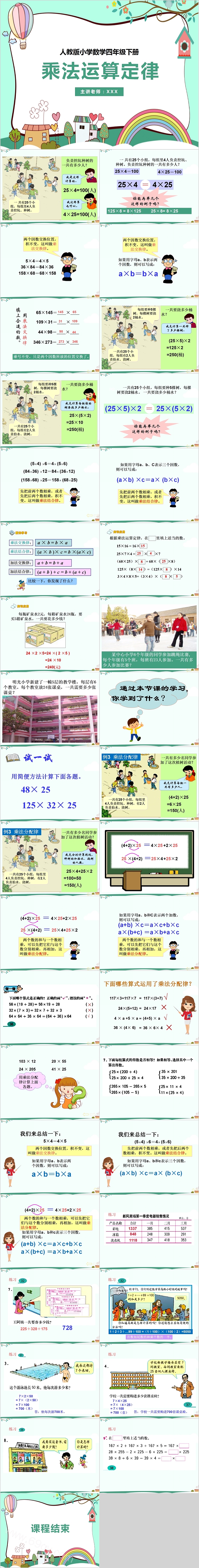人教版小学数学四年级下册乘法运算定律PPT课件