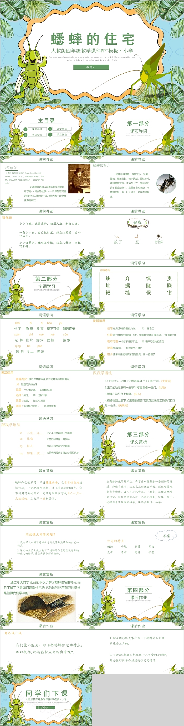 蟋蟀的住宅人教版四年级教学课件PPT模板