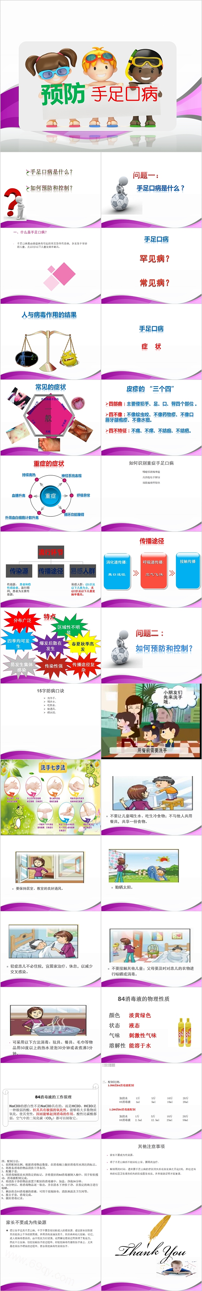 清新卡通预防手足口病PPT模板