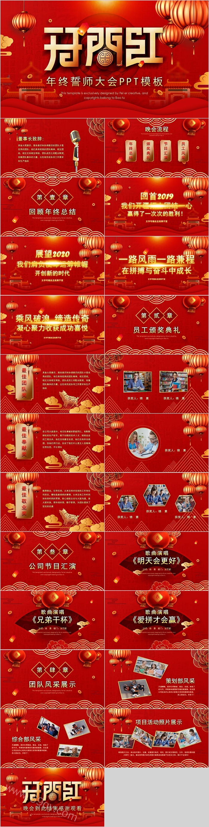 红灯笼开门红年终誓师大会PPT模板