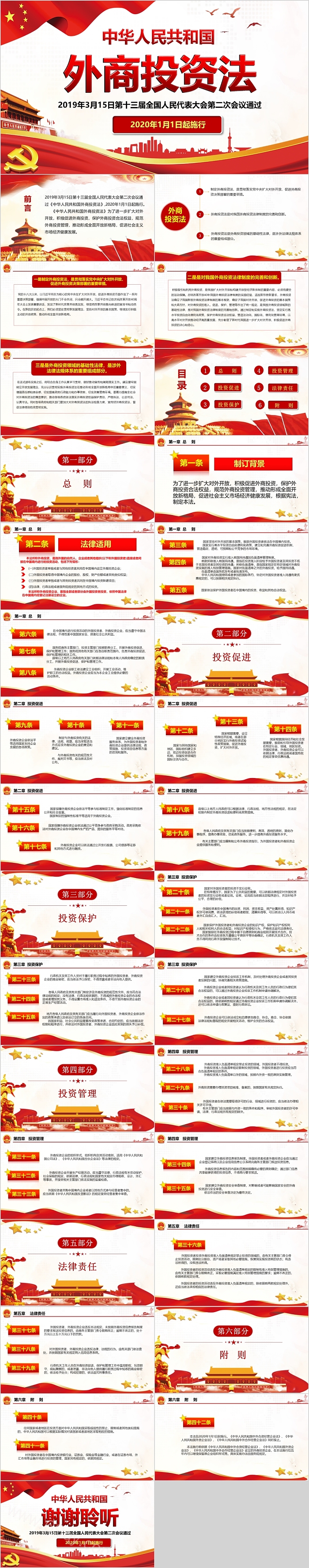 国旗背景中华人民共和国外商投资法PPT