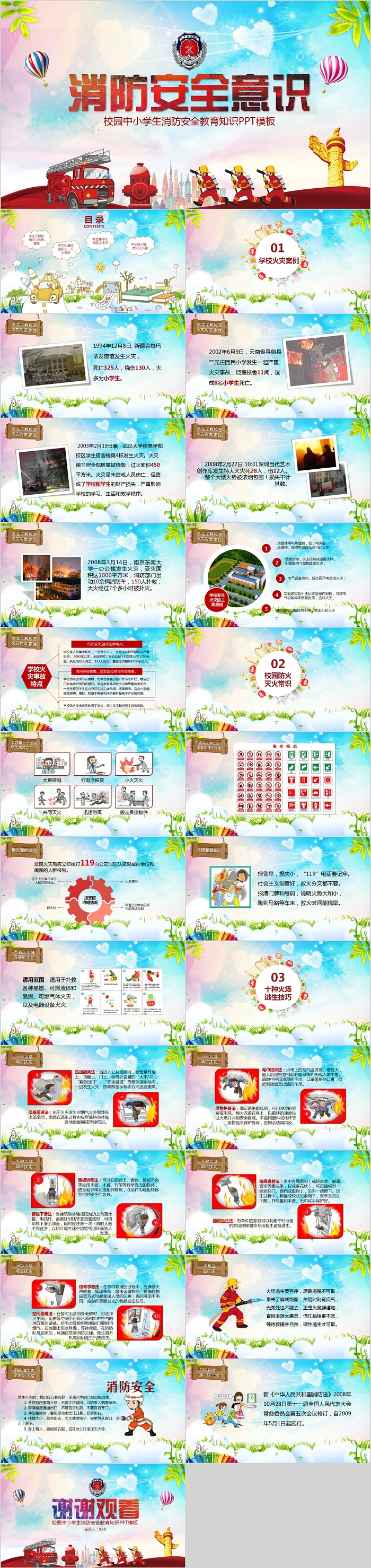 消防安全意识校园中小学生消防安全教育知识PPT模板