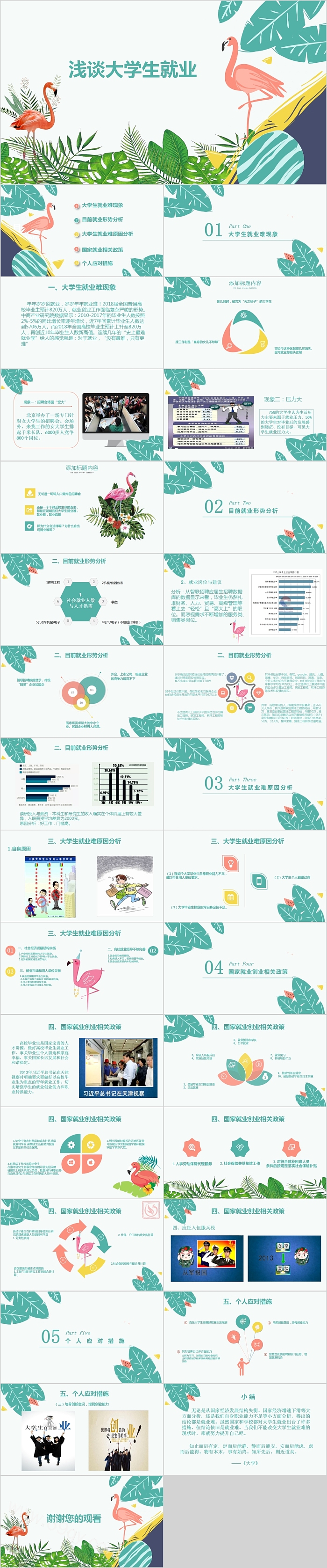 清新唯美浅谈大学生就业PPT模板