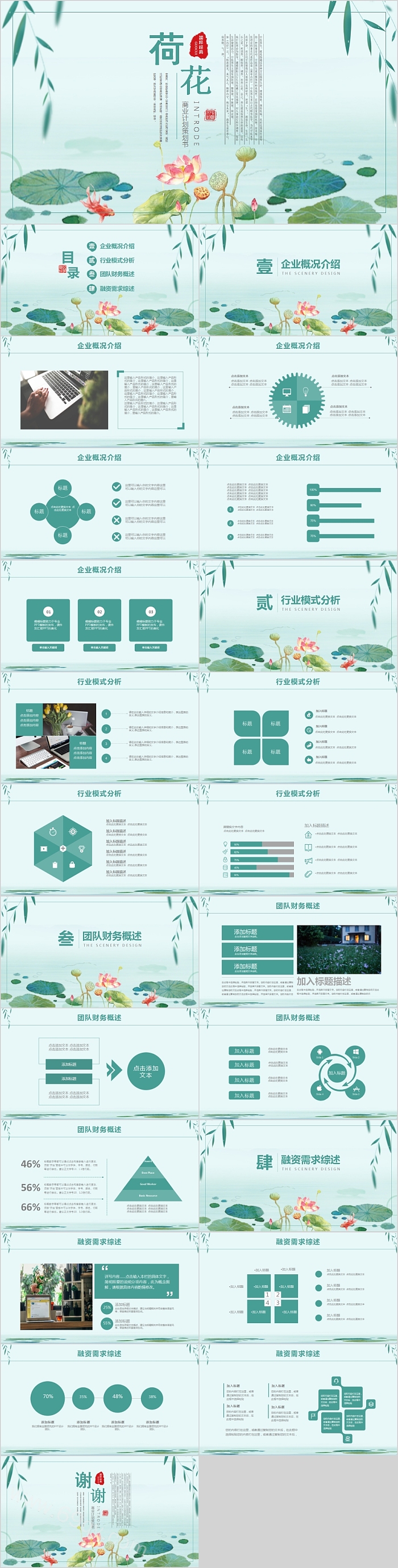 国粹经典荷花商业计划策划书PPT模板