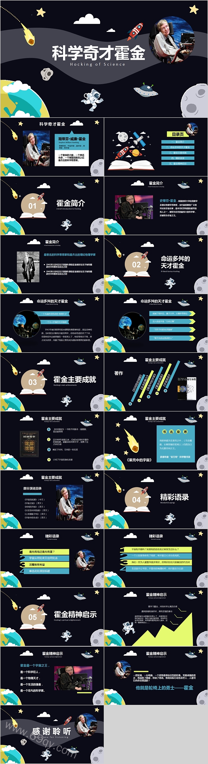 简约大气科学奇才命运多舛的物理学家霍金PPT模板