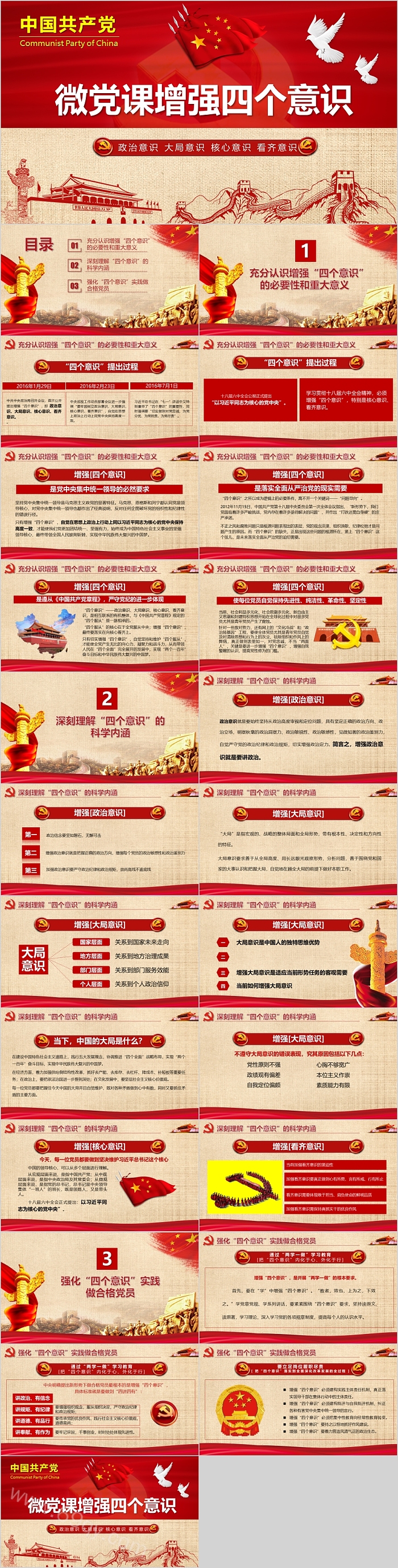 红色党员教育培训之微党课增强四个意识微党课ppt模板
