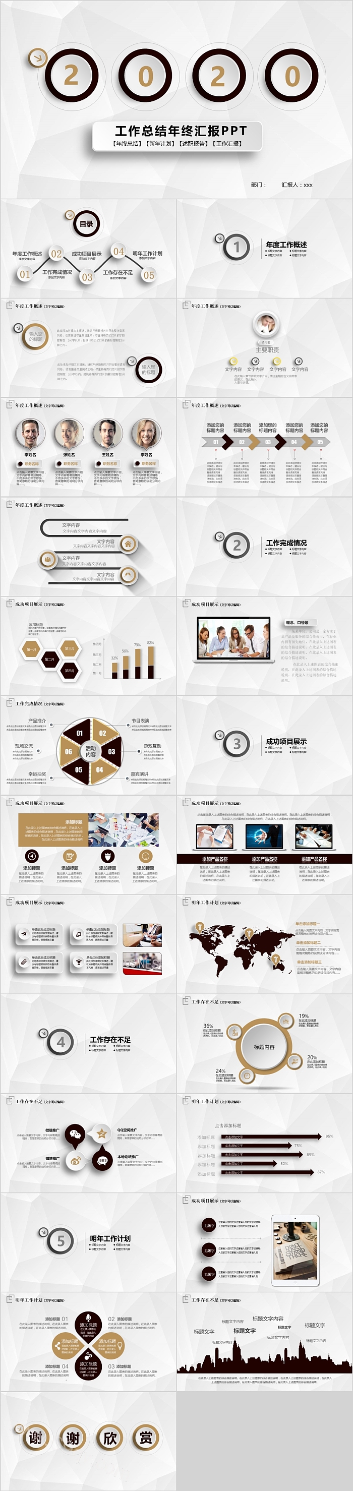 微粒体简约工作总结年终汇报PPT