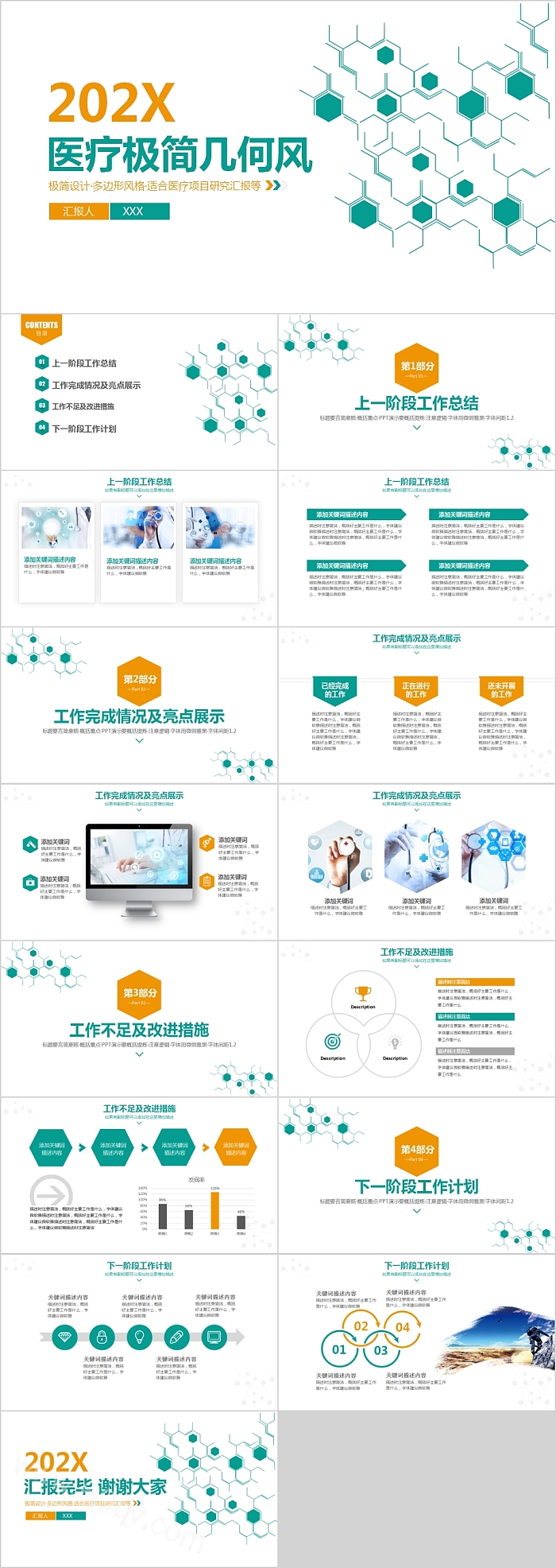医疗极简几何风医疗项目研究汇报PPT模板