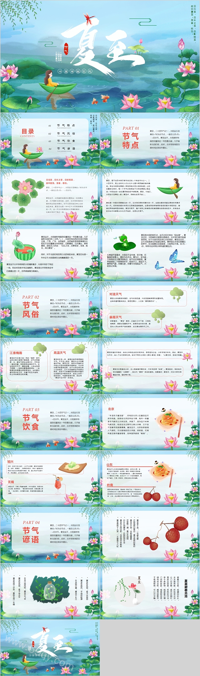 清新清凉夏日传统二十四节气之夏至主题PPT模板