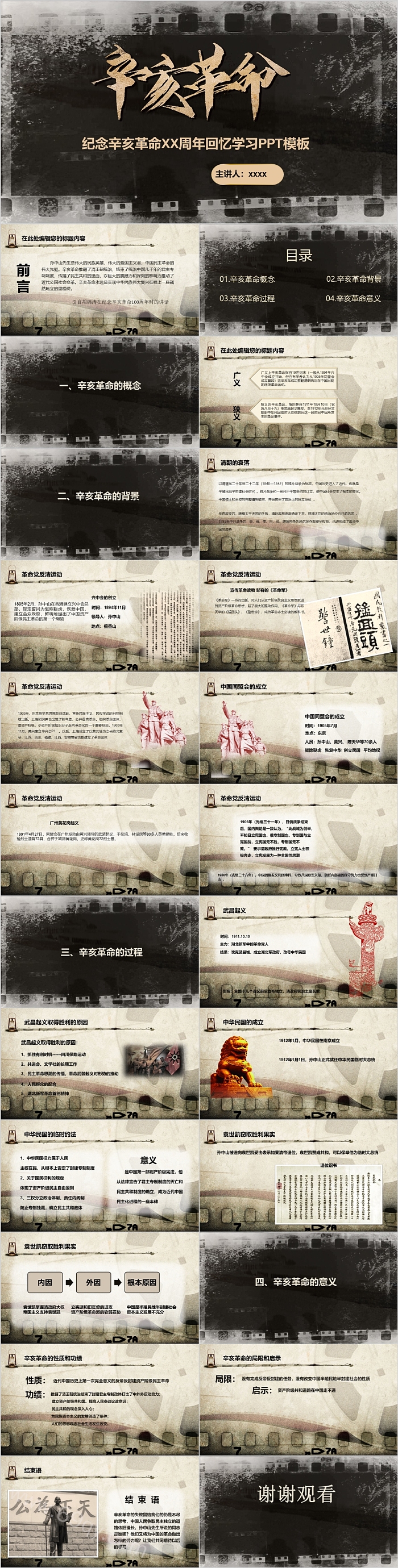 纪念辛亥革命XX周年回忆学习PPT模板