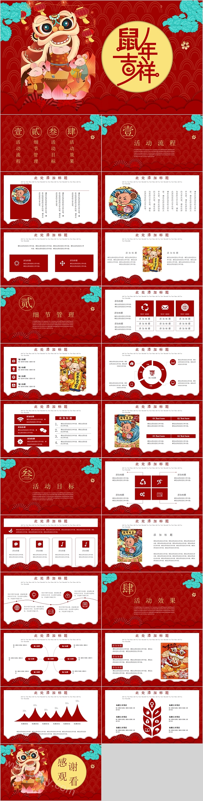 红色鼠年主题鼠年吉祥总结汇报PPT模板