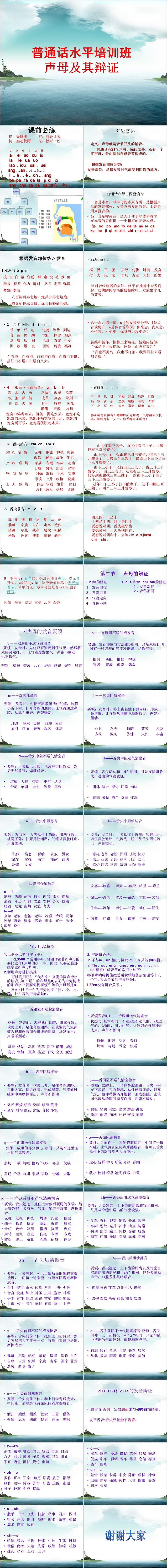 普通话水平培训班声母及其辩证PPT模板