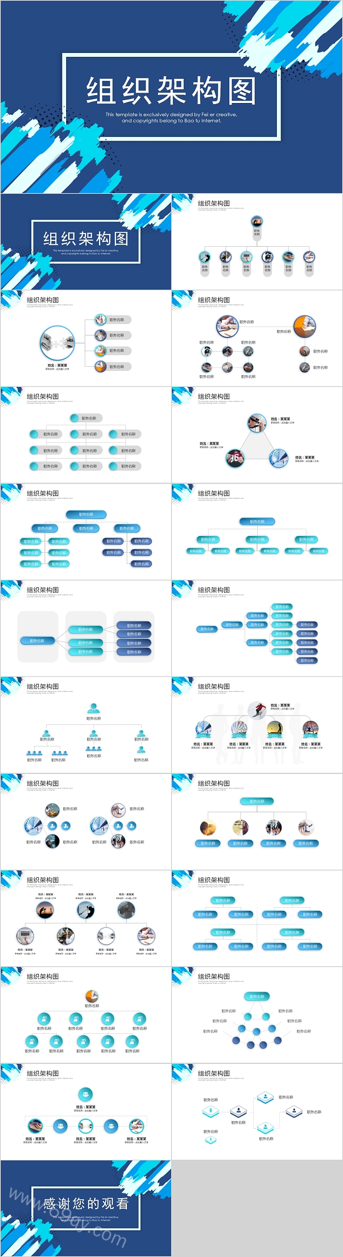 创意蓝色组织构架图组织框架PPT模板