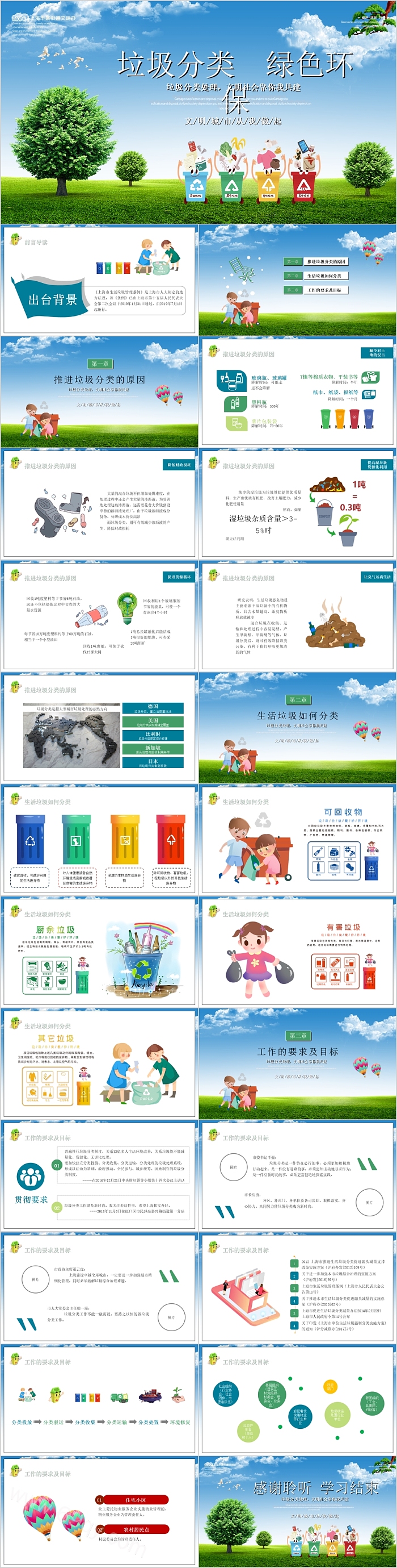 简约时尚垃圾分类绿色环保PPT模板