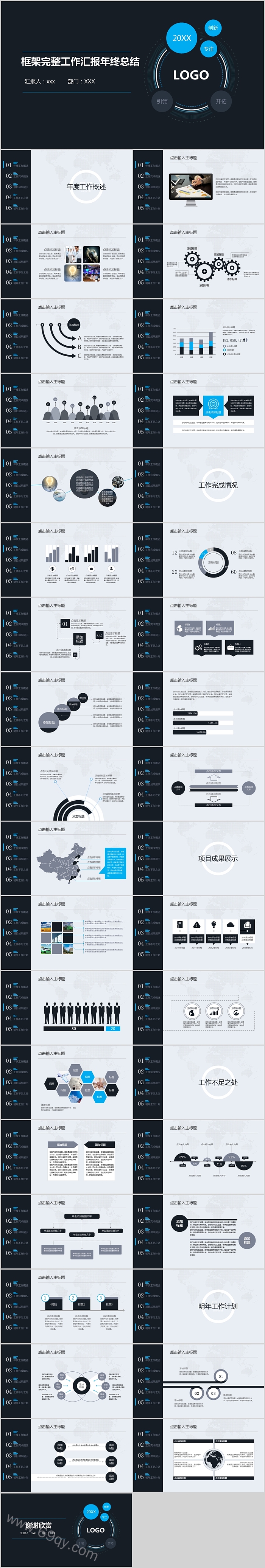 简约框架完整工作汇报年终总结PPT模板