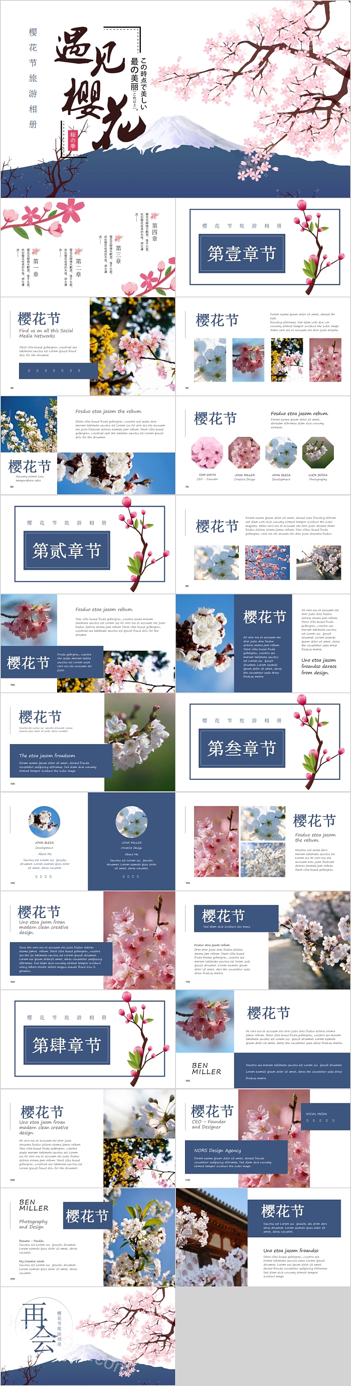 遇见樱花樱花节旅游相册PPT模板