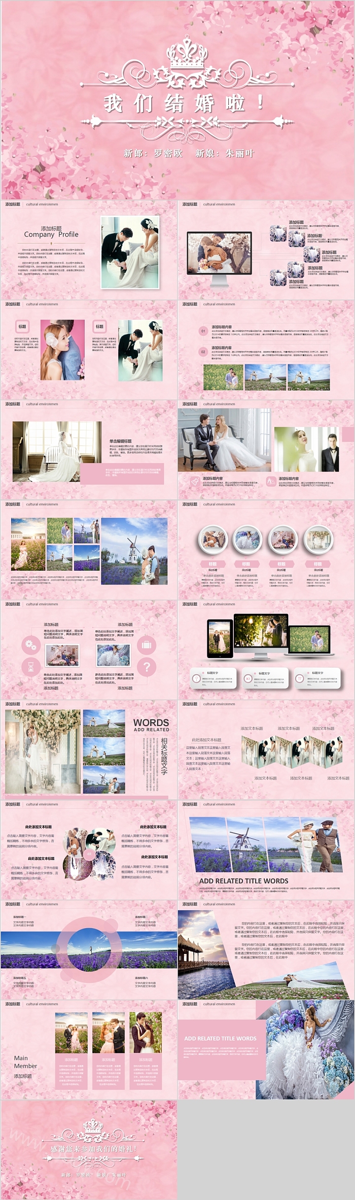 浪漫文艺我们结婚啦结婚相册PPT模板