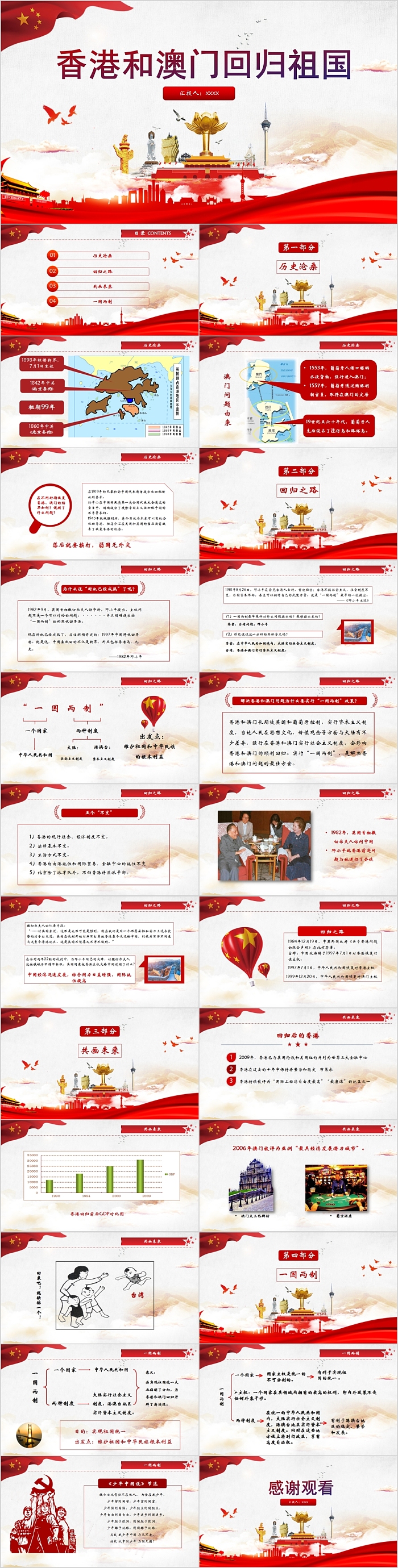 红色党政风庆祝香港和澳门回归祖国纪念日党建党课PPT课件