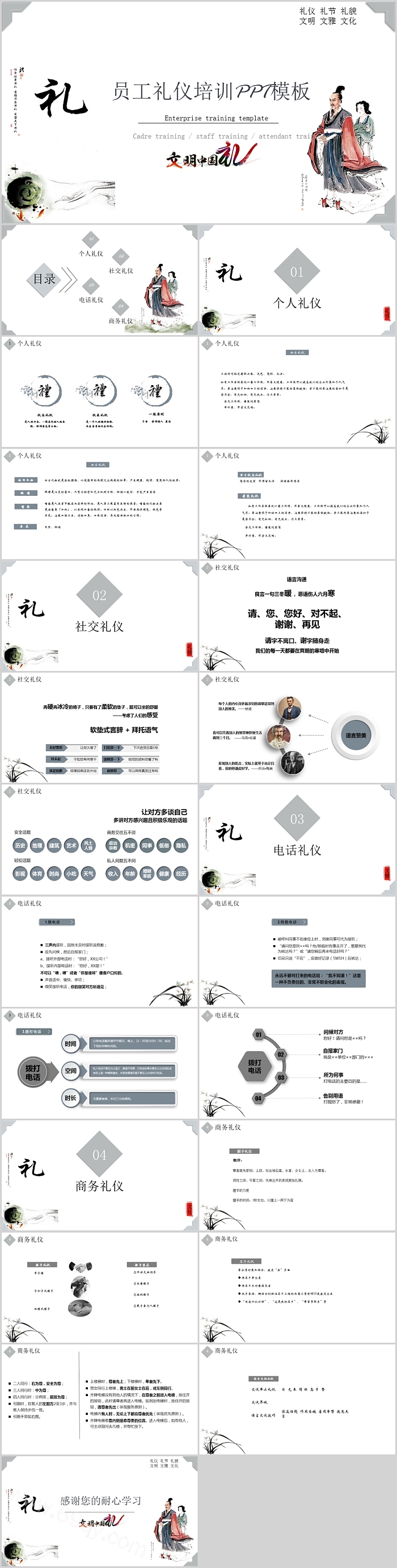 简约文明中国礼仪员工职场礼仪培训知识PPT课件
