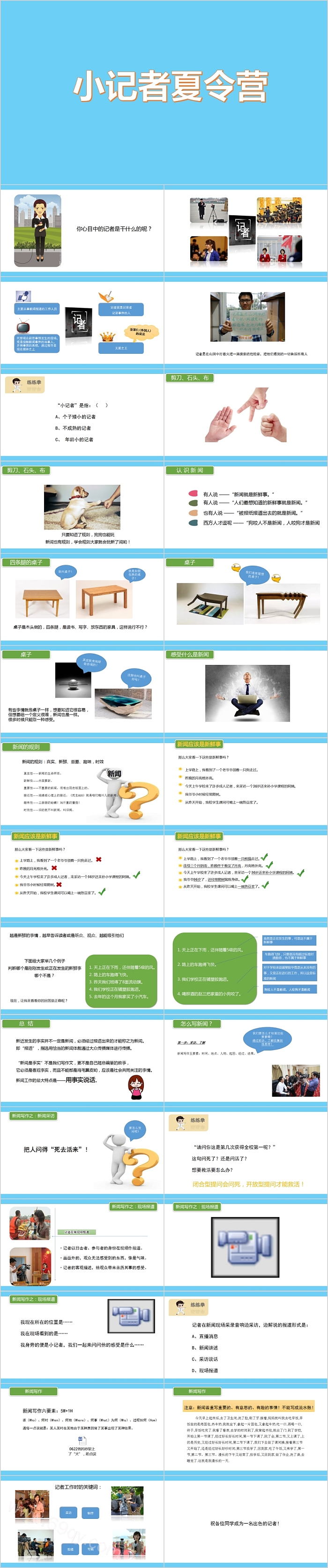 简约小记者夏令营活动策划PPT模板