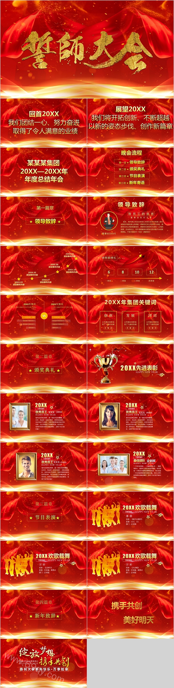 红色大气年度总结年会誓师大会PPT
