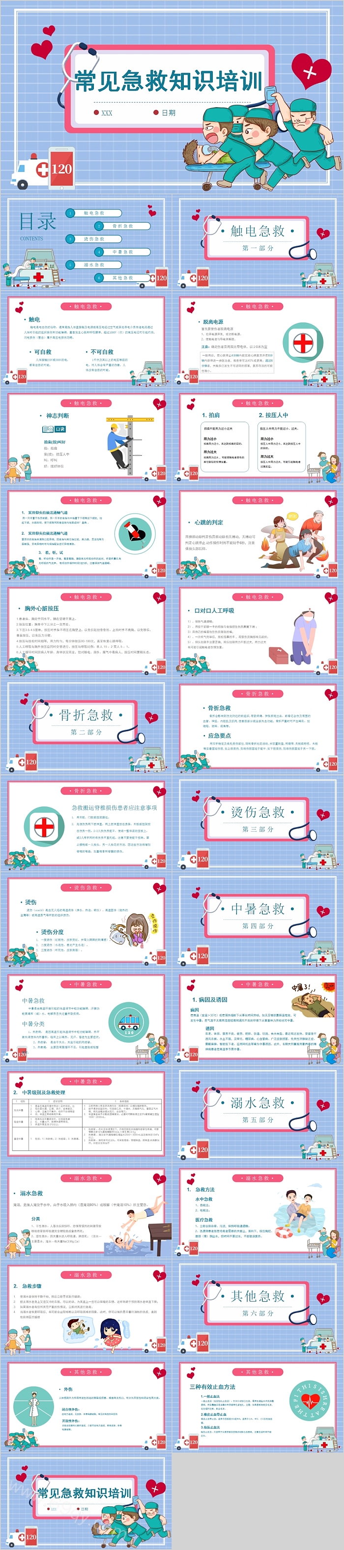 卡通清新常见急救知识培训PPT