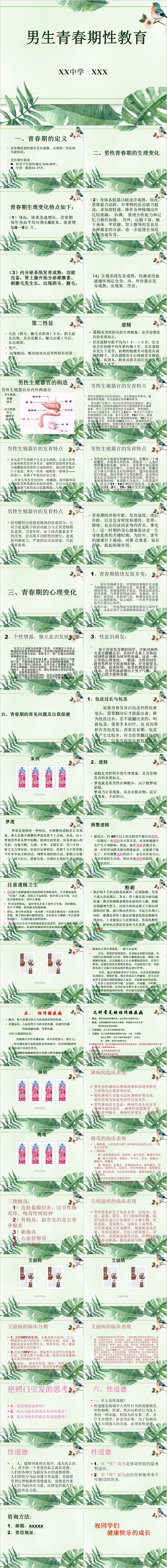 清新简约男生青春期性教育PPT模板