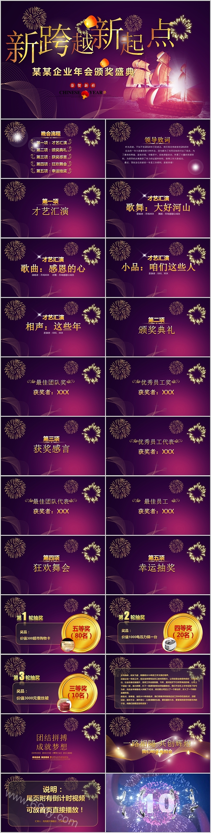 蓝色大气企业年会颁奖盛典PPT模版