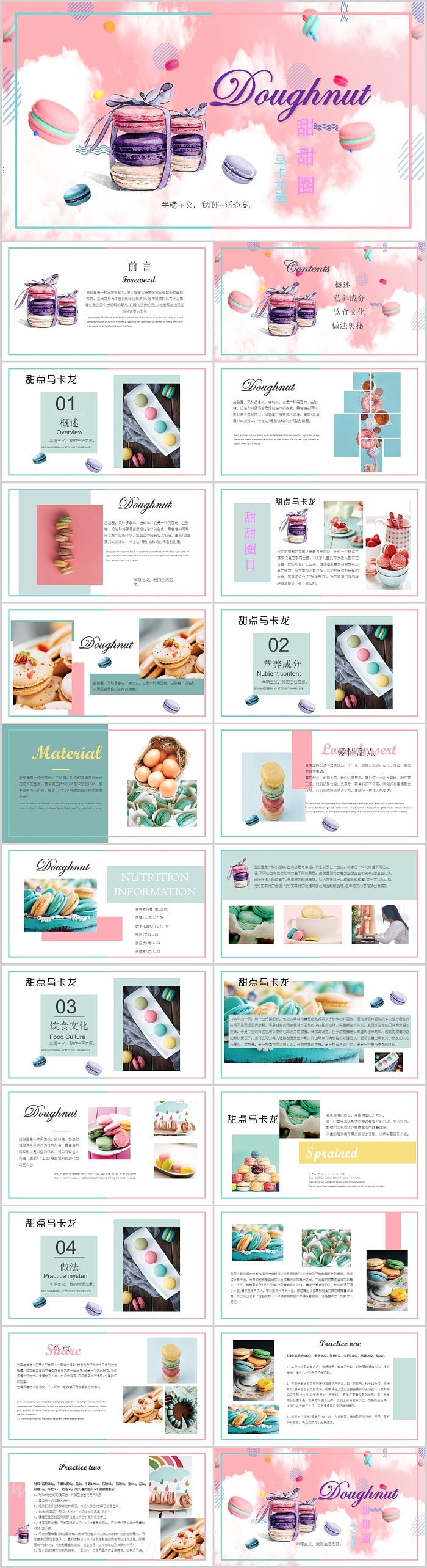 粉色清新甜甜圈面包咖啡甜点PPT模板