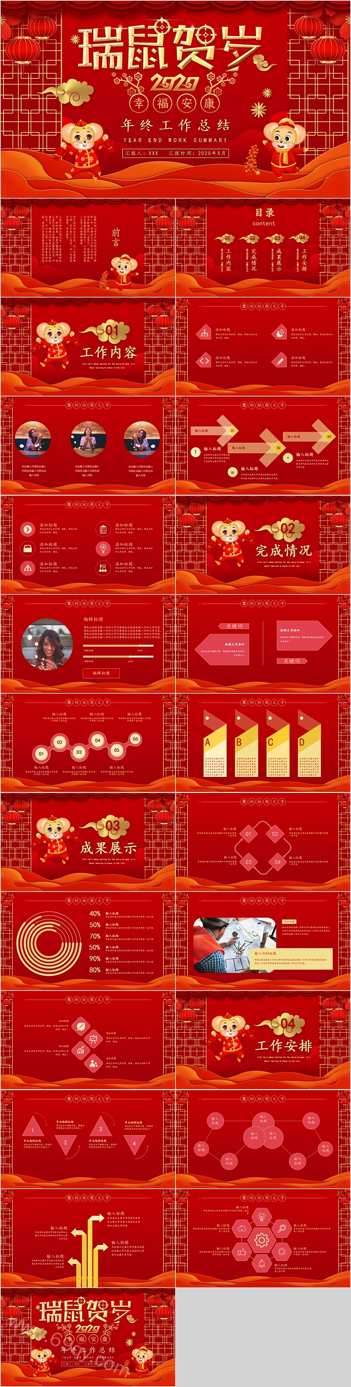 瑞鼠贺岁年终工作总结PPT模板