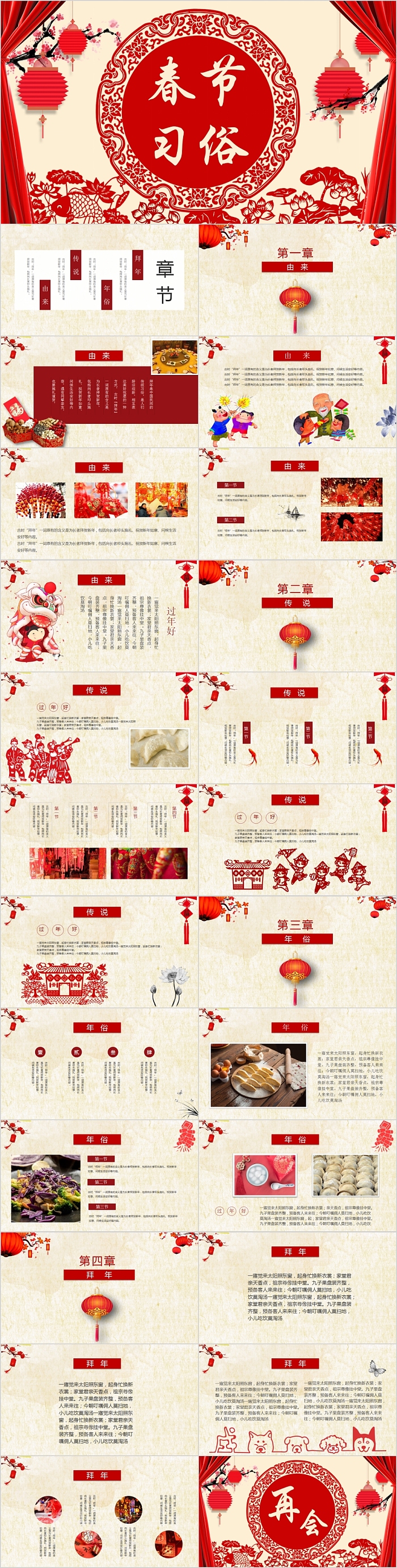 红色大气中国传统节日介绍春节习俗文化介绍PPT模板