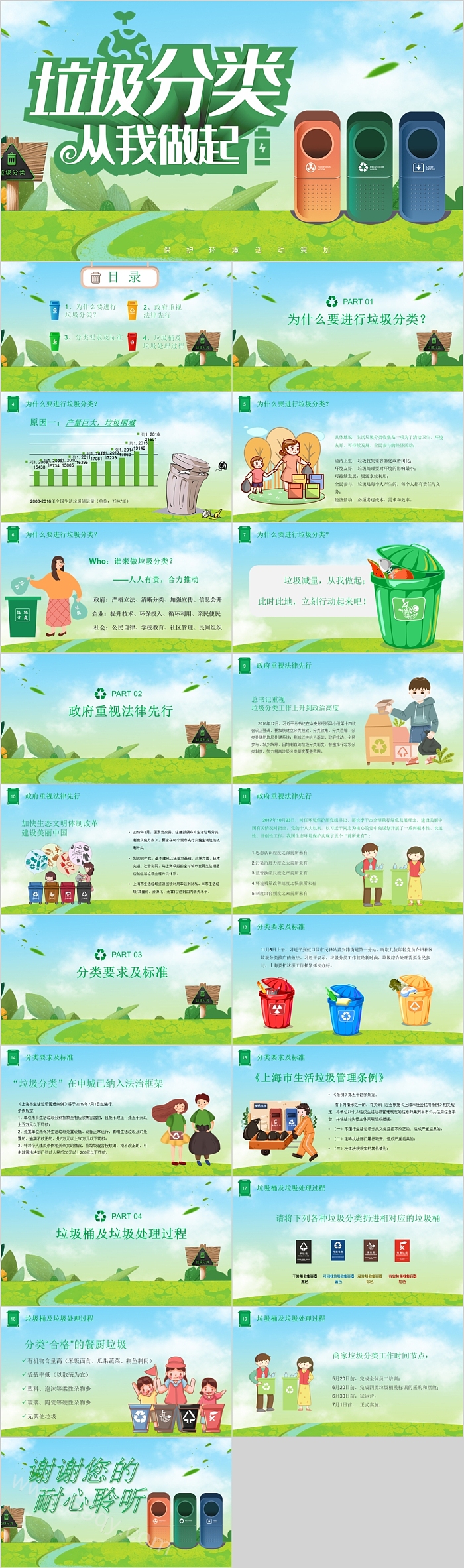 卡通垃圾分类从我做起环保主题班会ppt课件