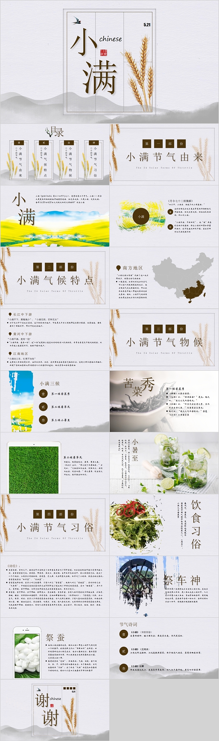 唯美简约二十四节气之小满PPT模板