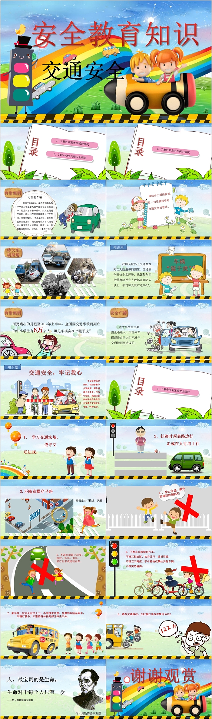 卡通交通安全安全教育知识PPT模板