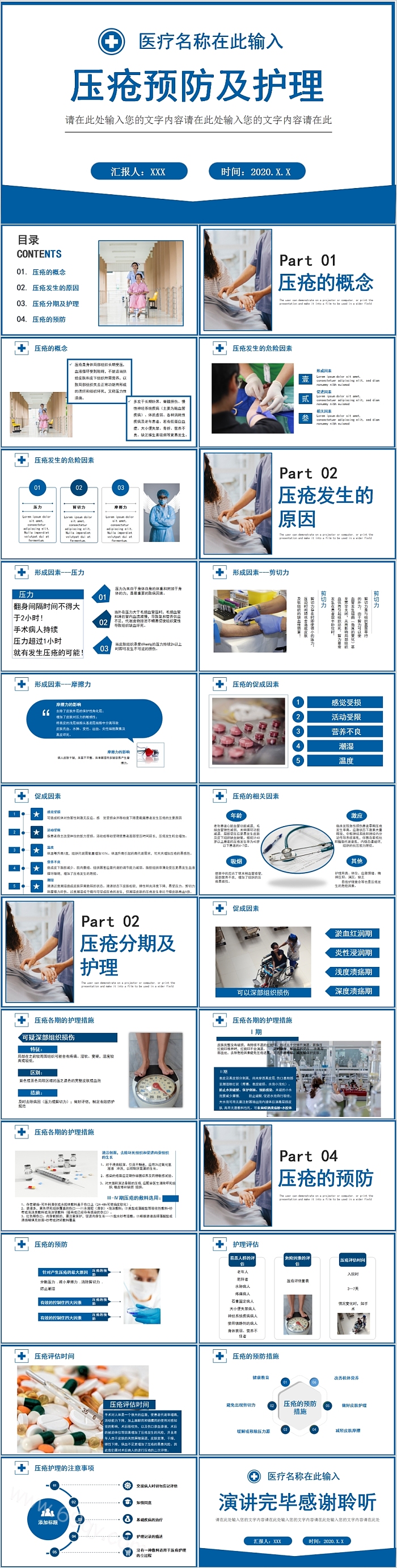 蓝色简约压疮的预防及护理PPT模板