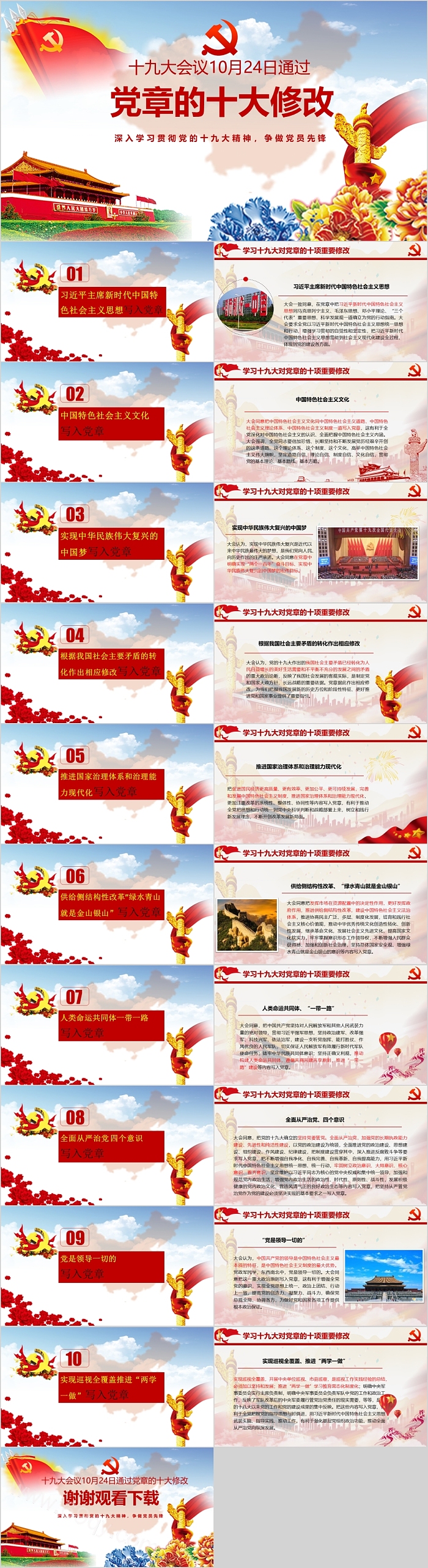党章的十大修改深入学习贯彻党的十九大精神，争做党员先锋